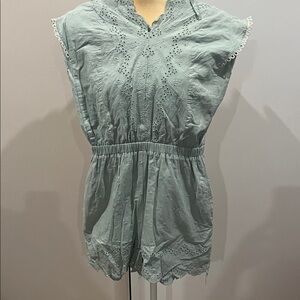 Women's Eyelet Romper - Light Greenish Blue